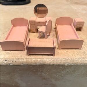 Vintage Strombecker Bedroom Dollhouse Furniture Pink 6 Pieces